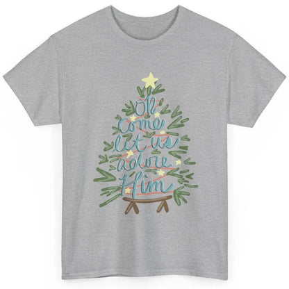 Retro Christmas Tree Oh Come Let Us Adore Him Groovy Xmas Classic Unisex T-Shirt