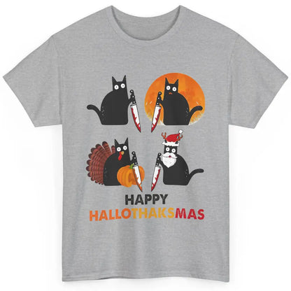 Funny Murderous Cat Turkey Hallo-thank-mas Thanksgiving Xmas Classic Unisex T-Shirt