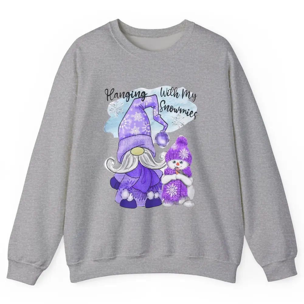Retro Christmas Snowman And Gnome Hanging With My Snowmies Unisex Crewneck Sweatshirt