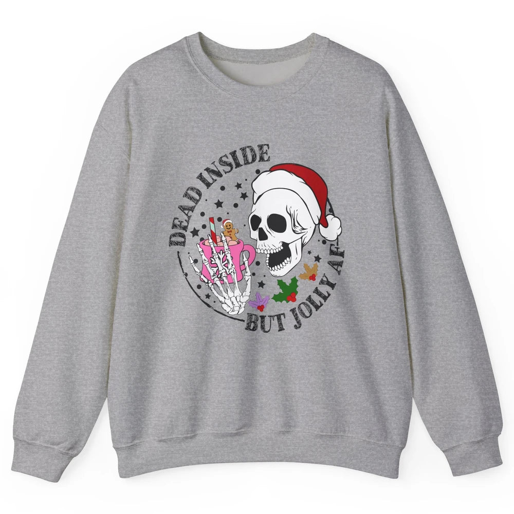 Christmas Skeleton Coffee Dead Inside But Jolly AF Christmas Unisex Crewneck Sweatshirt