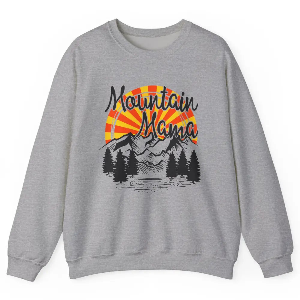 Retro Rainbow Sunset Mountain Mama Hiking Mom Climbing Unisex Crewneck Sweatshirt