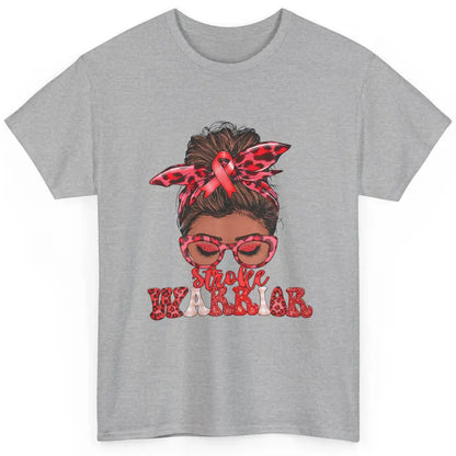 Afro Messy Hair Bun Black Women Warrior Red Stroke Awareness Classic Unisex T-Shirt