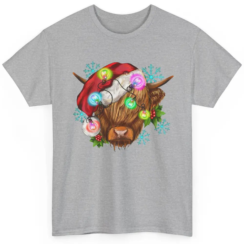 Christmas Highland Cow Xmas Light Western Christmas Cow Classic Unisex T-Shirt