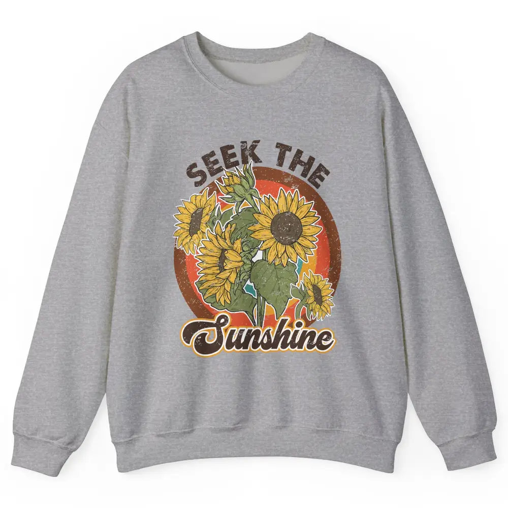 Retro Rainbow Sunflower Seek The Sunshine Peace Hippie Girl Unisex Crewneck Sweatshirt