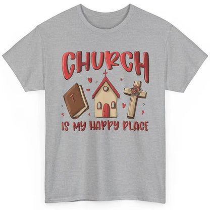 Retro Christmas Church Is My Happy Place Christian Hand Draw Classic Unisex T-Shirt