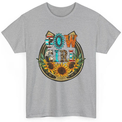 Western Country Sunflowers Retro Cowhide Serape Horseshoe Classic Unisex T-Shirt