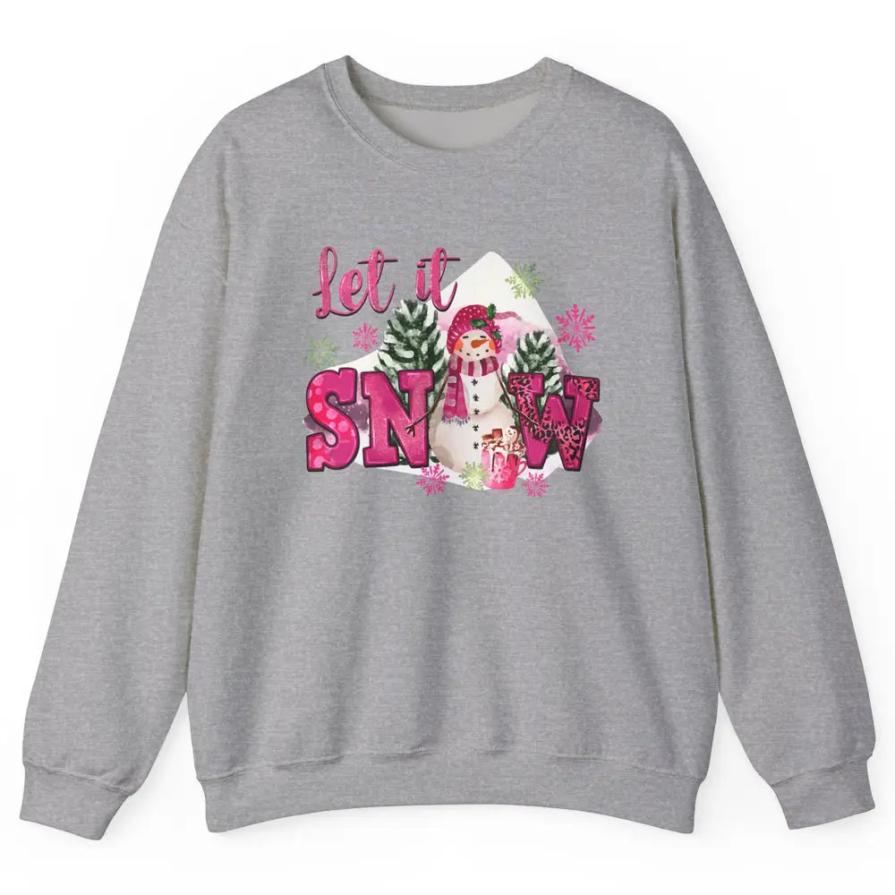 Retro Pink Christmas Snowman Let It Snow Winter Cozy Season Unisex Crewneck Sweatshirt