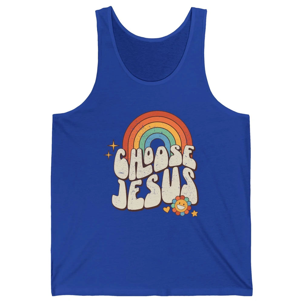 Retro Rainbow Groovy Choose Jesus Christian Religious Unisex Jersey Tank