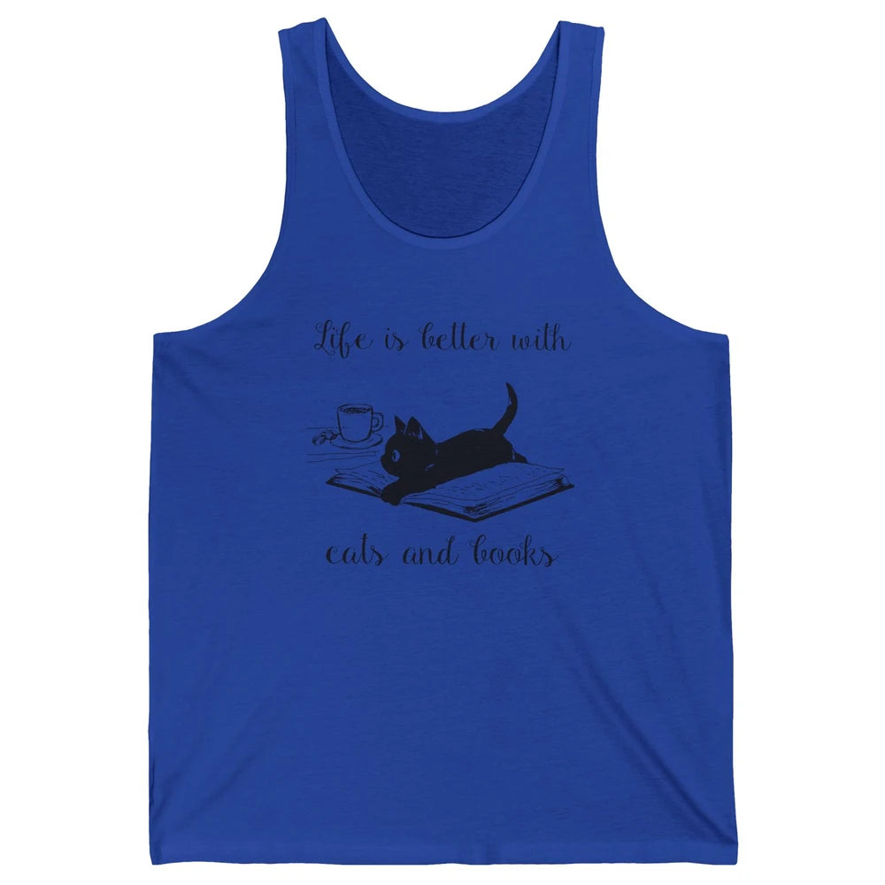 Retro Life Is Better With Cats And Books Reading Lovers Unisex Jersey Tank