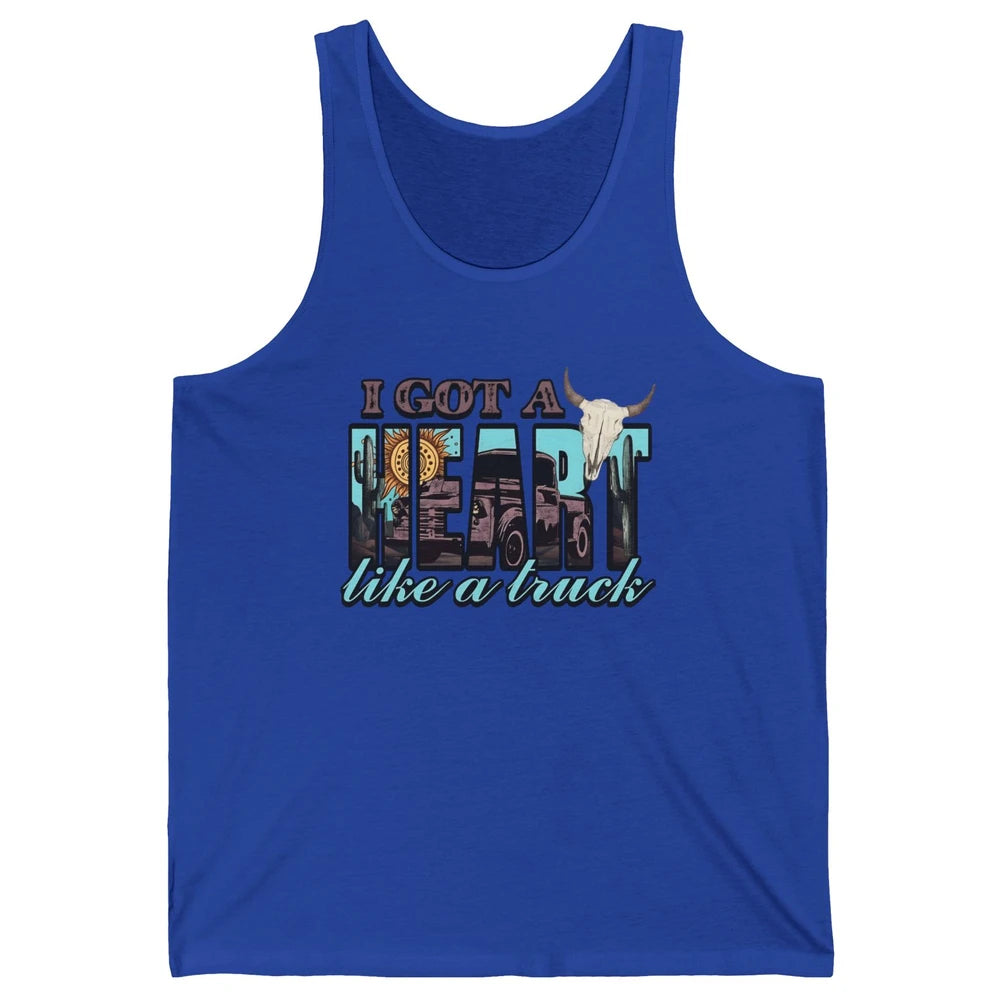 Retro Desert Bull Skull I Got A Heart Like A Truck Western Unisex Jersey Tank