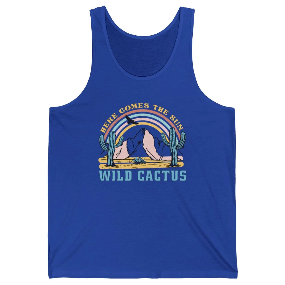 Retro Rainbow Here Come The Sun Wild cactus Desert Western Unisex Jersey Tank
