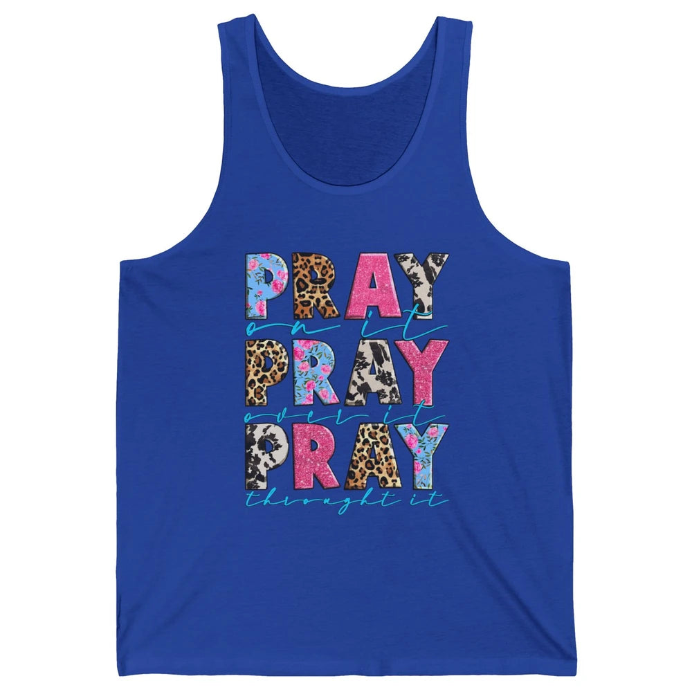 Floral Jesus Cross Pray On It Over It Christian Religious Unisex Jersey Tank