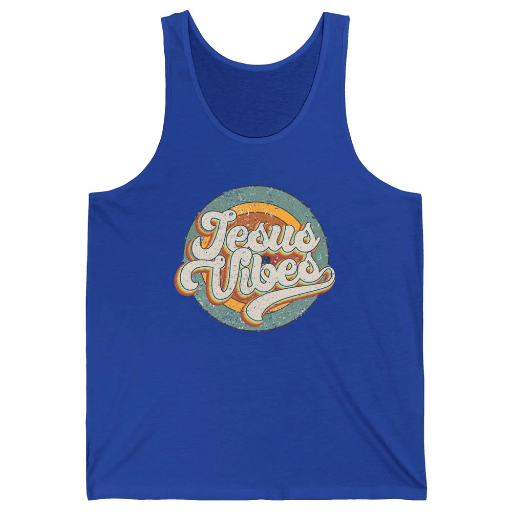Retro Rainbow Jesus Vibes Bible Verse Christian Religious Unisex Jersey Tank