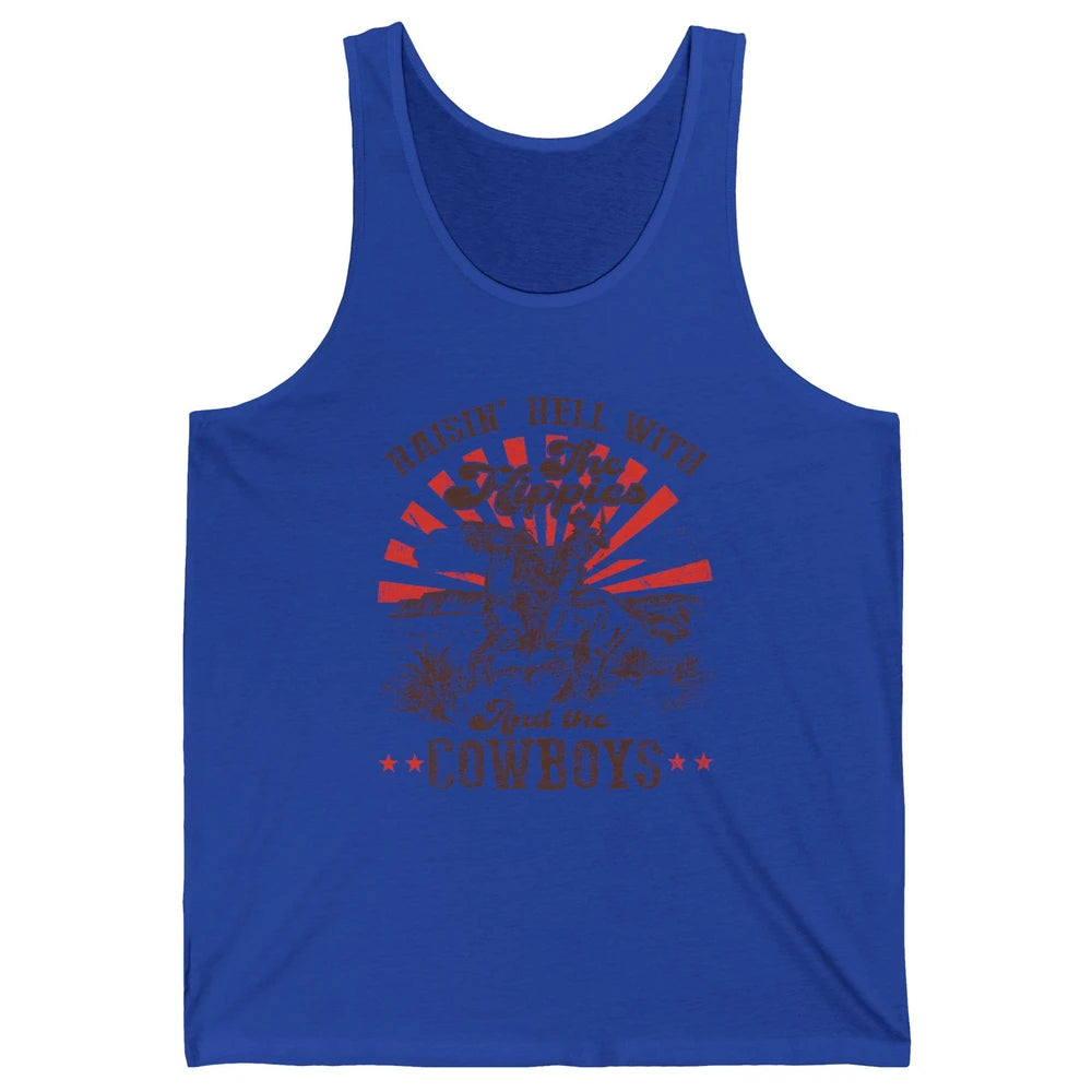 Retro Cowboy Raising Hell With Hippies And Cowboy Western Unisex Jersey Tank