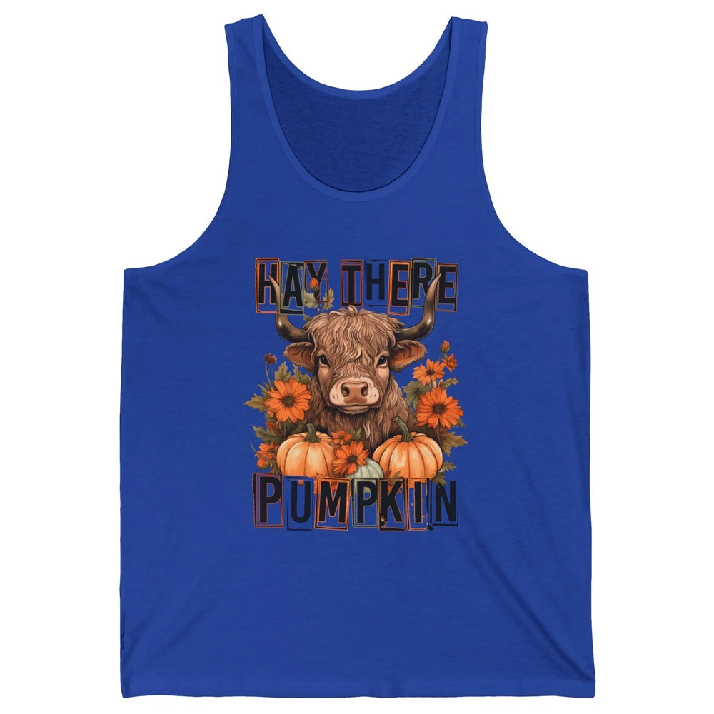 Hay Fall Highland Cow Pumpkin Western Country Farm Autumn Unisex Jersey Tank