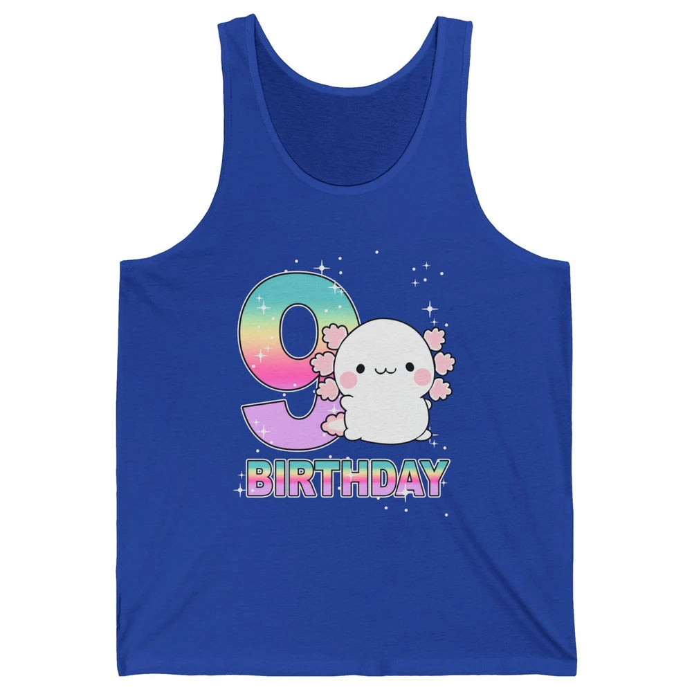 Cute Axolotl 9th Birthday Girl Boy 9 Years Old Birthday Gift Unisex Jersey Tank