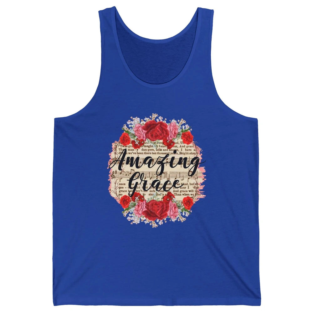 Floral Amazing Grace Jesus Lovers Christian Religious Gift Unisex Jersey Tank