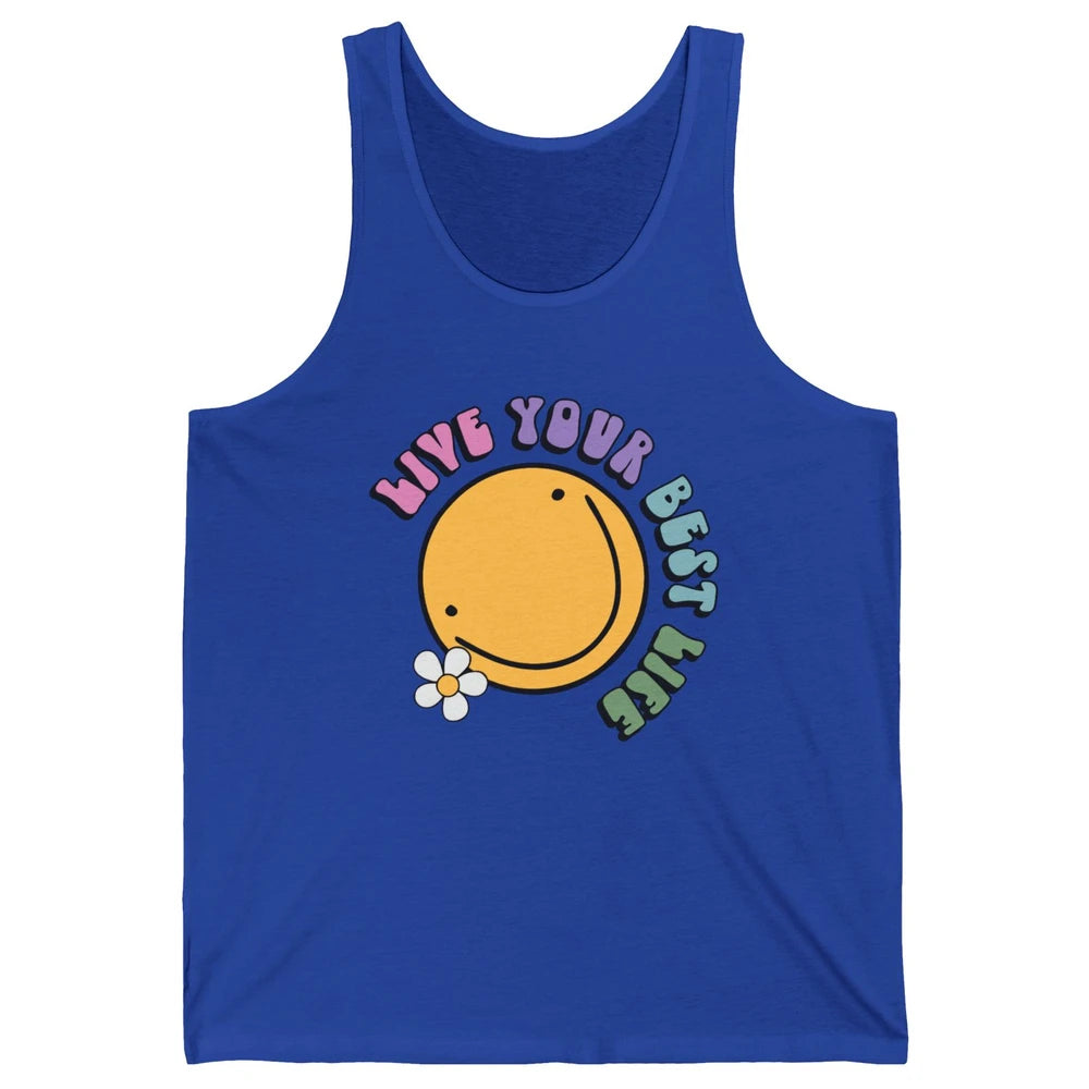 Retro Groovy Smile Face Live Your Best Life Motivational Unisex Jersey Tank