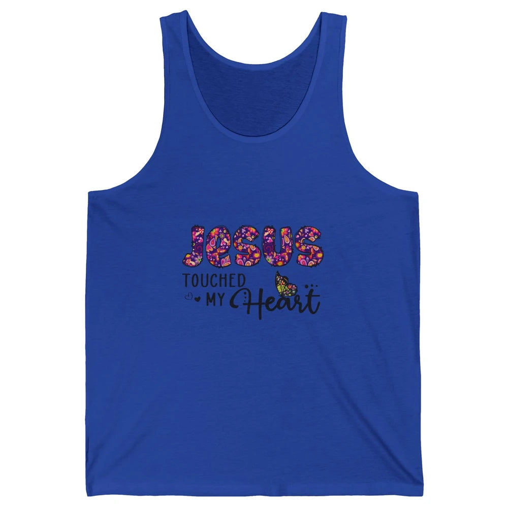 Jesus Touched My Heart Butterfly Floral Christian God Bible Unisex Jersey Tank