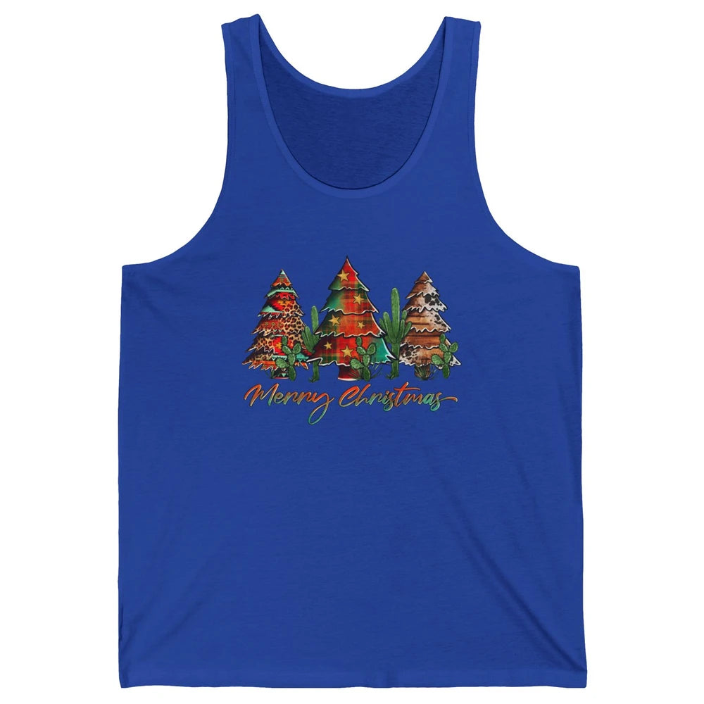 Merry Christmas Tree Western Christmas Desert Cactus Leopard Unisex Jersey Tank