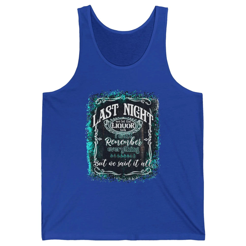 Retro Desert Cow Skull Last Night We Let Liquor Talk Western Unisex Jersey Tank