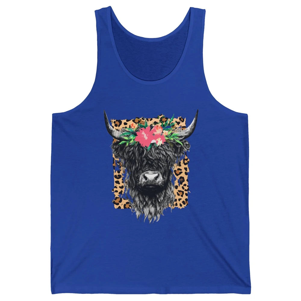 Leopard Floral Highland Cow Heifer Cattles Western Country Unisex Jersey Tank