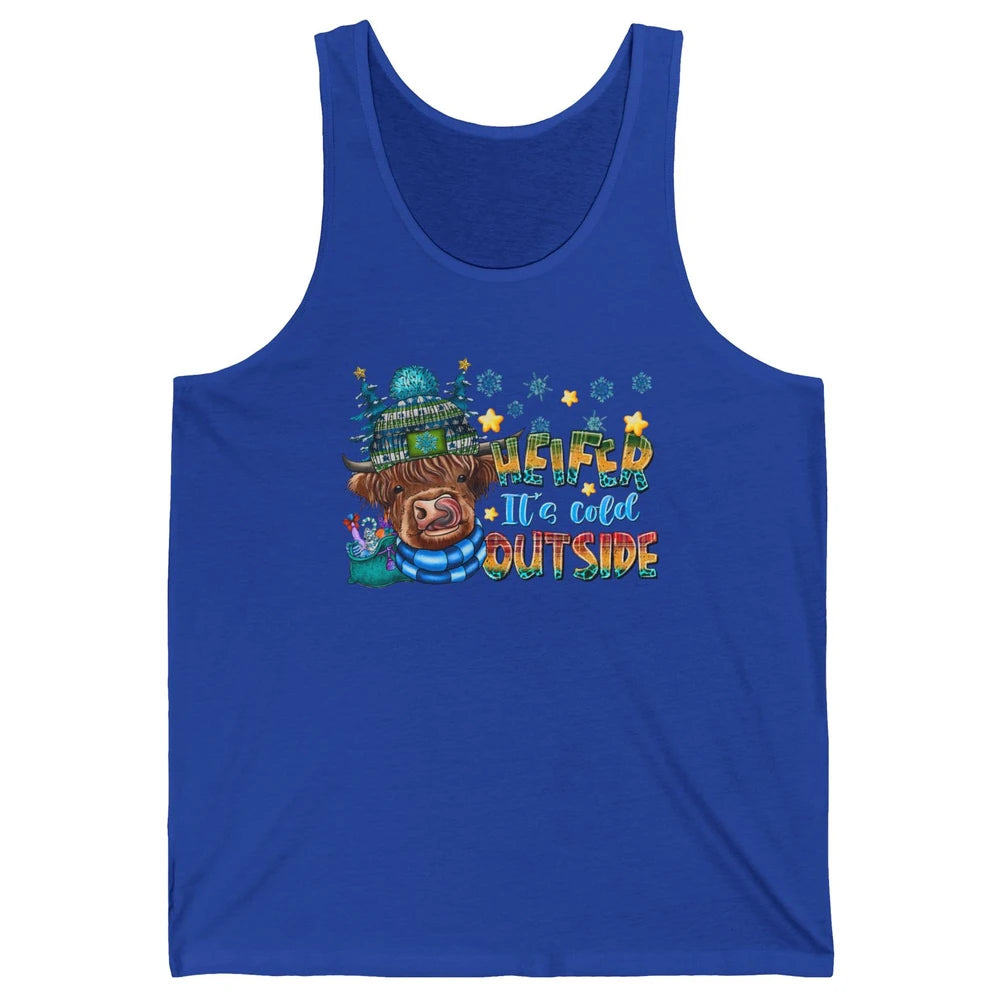 Retro Christmas Highland Cow Heifer It's Cold Outside Winter Unisex Jersey Tank