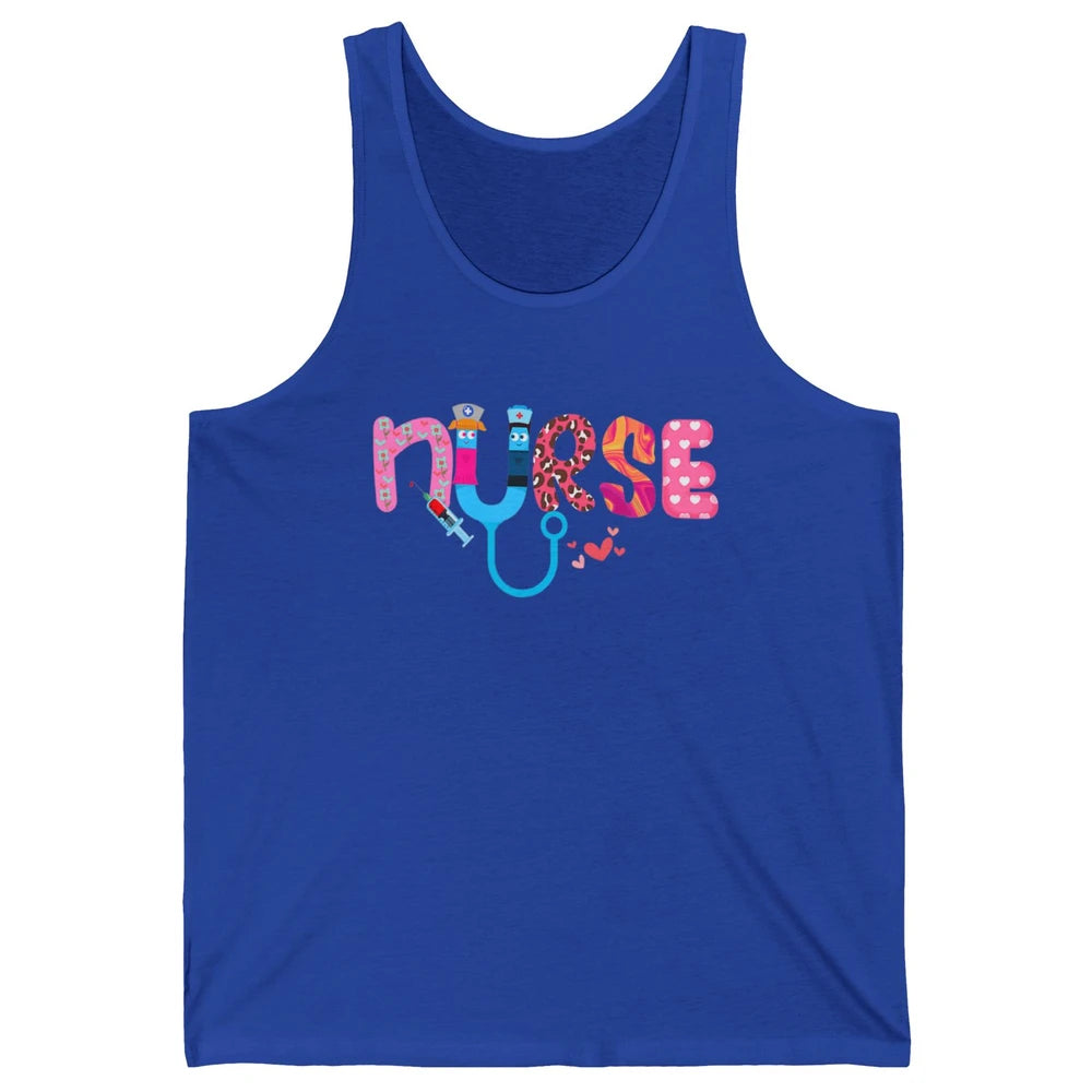 Nurse Happy Valentine's Day Love ER ICU NICU Emergency Nursing Leopard Stethoscope Love Needles Unisex Jersey Tank
