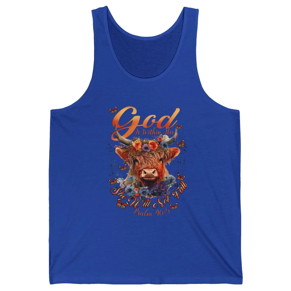 Christian Highland Cow God Is Within Her Bible Religious Unisex Jersey Tank