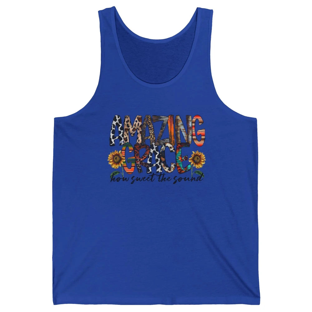 Leopard Amazing Grace How Sweet The Sound Christian Western Unisex Jersey Tank