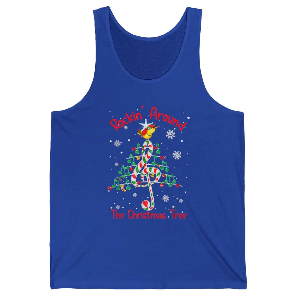 Rockin' Around The Christmas Tree Xmas Music Note Snow Retro Unisex Jersey Tank