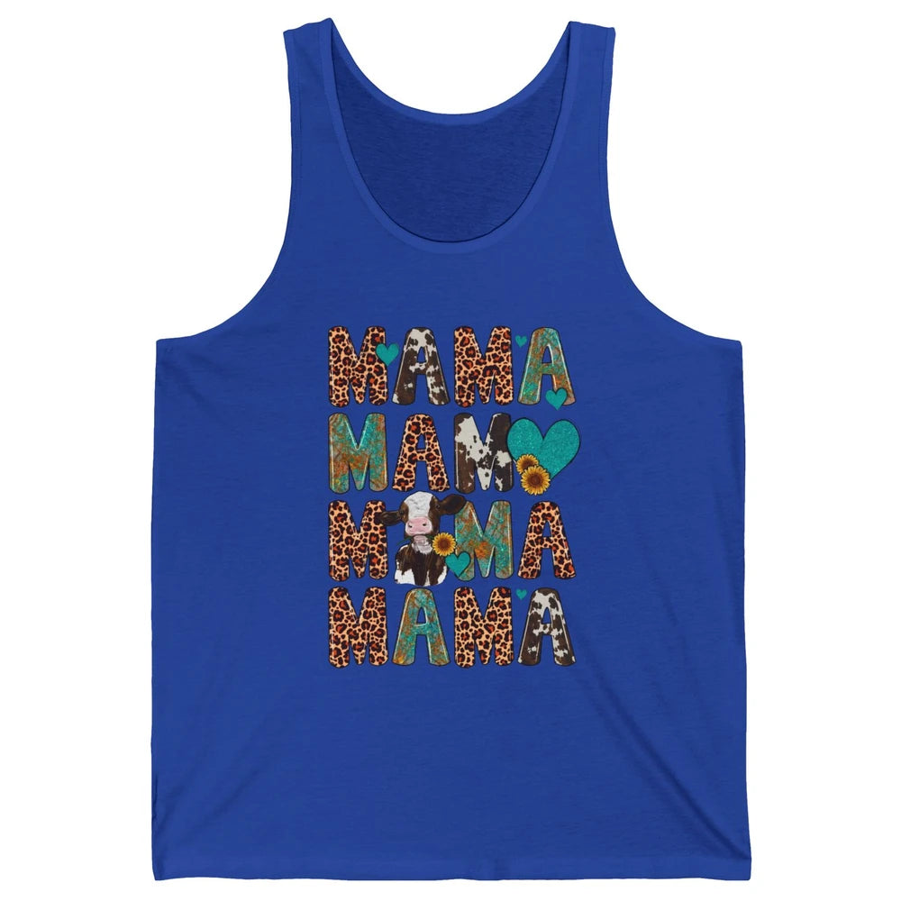 Leopard Sunflower Heifer Cow Mama Western Country Cattle Mom Unisex Jersey Tank