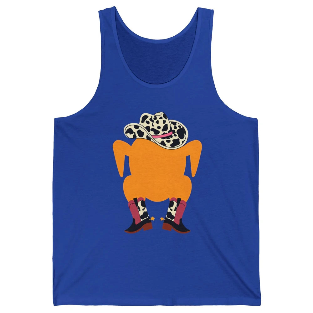 Funny Turkey Cowboy Boots Western Country Thanksgiving Day Unisex Jersey Tank