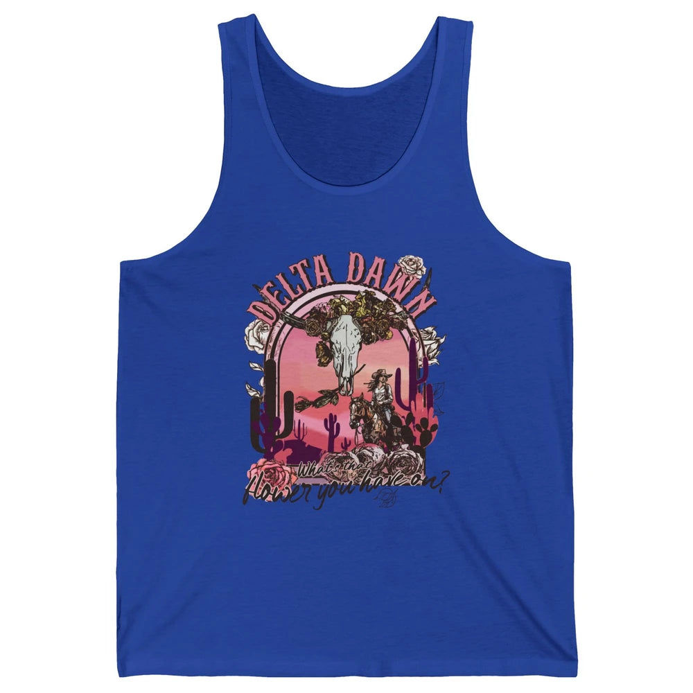 Floral Boho Bull Skull Delta Dawn Desert Western Country Unisex Jersey Tank