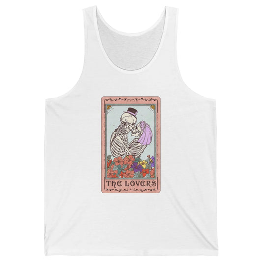 The Lovers Funny Skeleton Couple Tarot Card Vintage Valentine Astrology Goth Skull Lover Floral Heart Unisex Jersey Tank