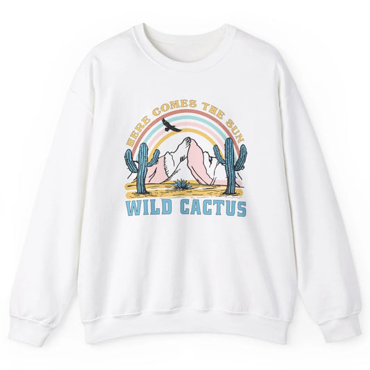 Retro Rainbow Here Come The Sun Wild cactus Desert Western Unisex Crewneck Sweatshirt
