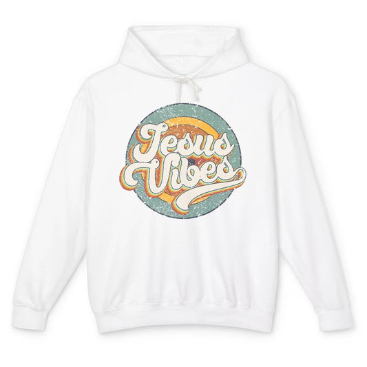 Retro Rainbow Jesus Vibes Bible Verse Christian Religious Unisex Lightweight Hoodie