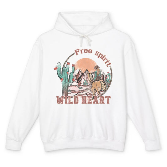 Free Spirit Wild Heart Cowgirl Western Country Happy Valentine's Day Rodeo Horseback Vintage Cactus Texas Horse Rider Howdy Unisex Lightweight Hoodie