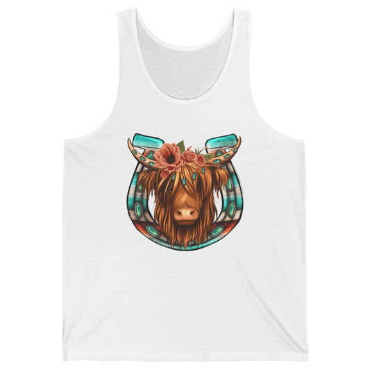 Floral Highland Cow Heifer Horseshoe Western Country Cowboy Unisex Jersey Tank