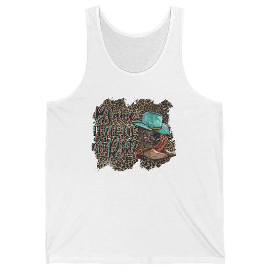 Retro Leopard Boot Blame It All On My Root Western Cowgirls Unisex Jersey Tank