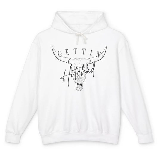 Getting Hitched Rowdy Cow Skull Western Bachelorette Bride Unisex Lightweight Hoodie