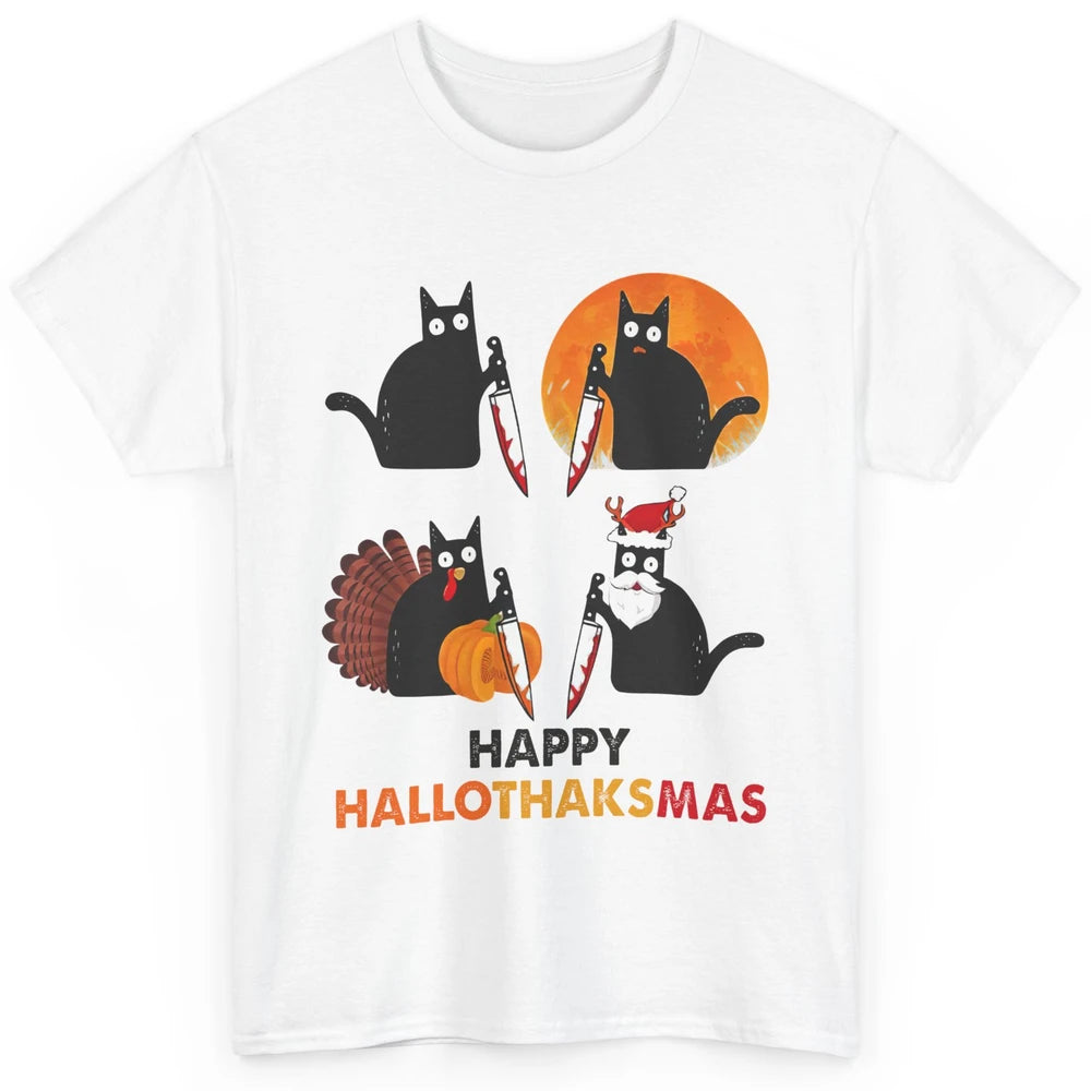 Funny Murderous Cat Turkey Hallo-thank-mas Thanksgiving Xmas Classic Unisex T-Shirt