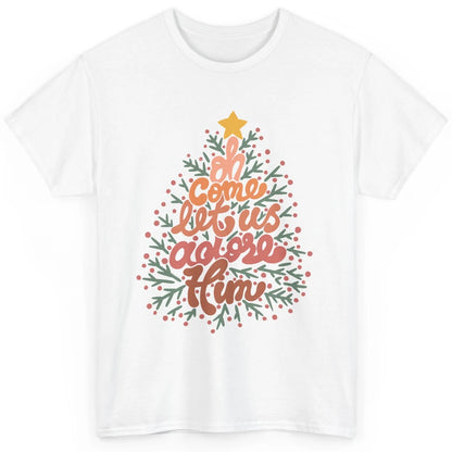 Retro Christmas Tree Oh Come Let Us Adore Him Groovy Xmas Classic Unisex T-Shirt