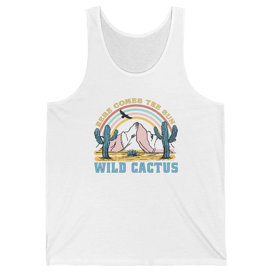 Retro Rainbow Here Come The Sun Wild cactus Desert Western Unisex Jersey Tank