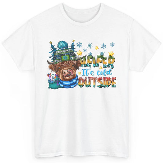 Retro Christmas Highland Cow Heifer It's Cold Outside Winter Classic Unisex T-Shirt