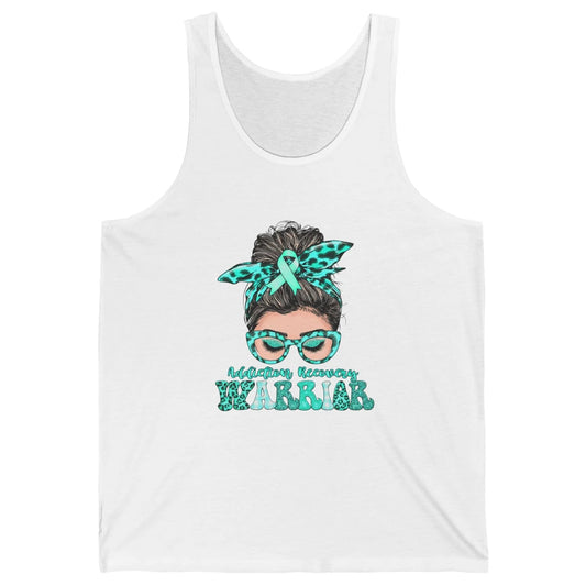 Addiction Recovery Awareness Warrior Leopard Messy Hair Bun Unisex Jersey Tank