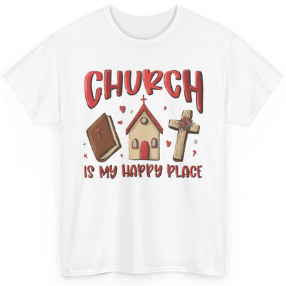 Retro Christmas Church Is My Happy Place Christian Hand Draw Classic Unisex T-Shirt