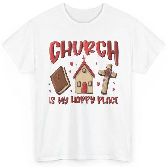 Retro Christmas Church Is My Happy Place Christian Hand Draw Classic Unisex T-Shirt