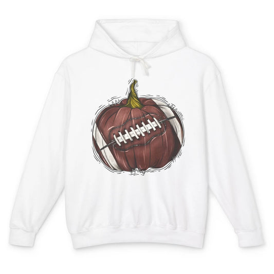 Football Pumpkin Tis The Season Fall Leaves Autumn Halloween Unisex Lightweight Hoodie