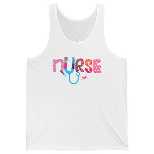 Nurse Happy Valentine's Day Love ER ICU NICU Emergency Nursing Leopard Stethoscope Love Needles Unisex Jersey Tank